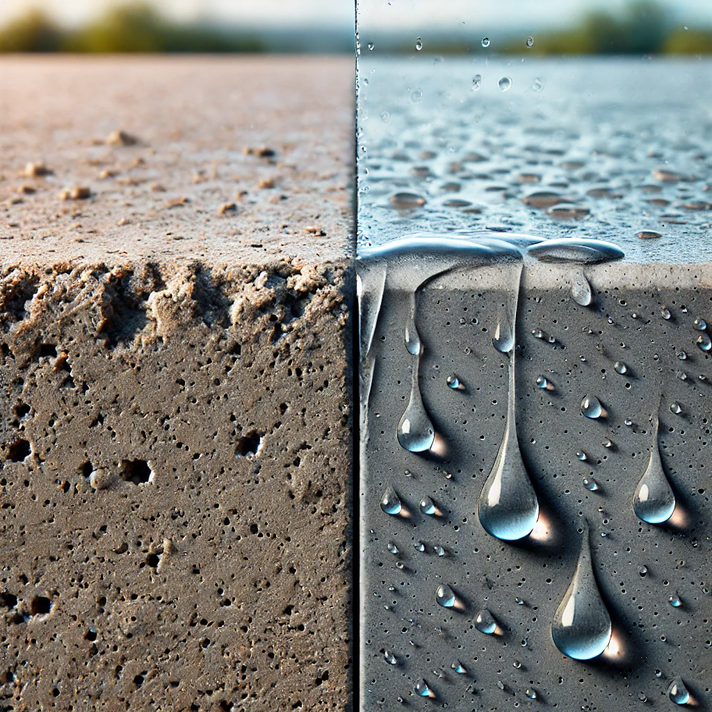 Close-up comparison of a sealed and an unsealed concrete surface after Queensland weather exposure