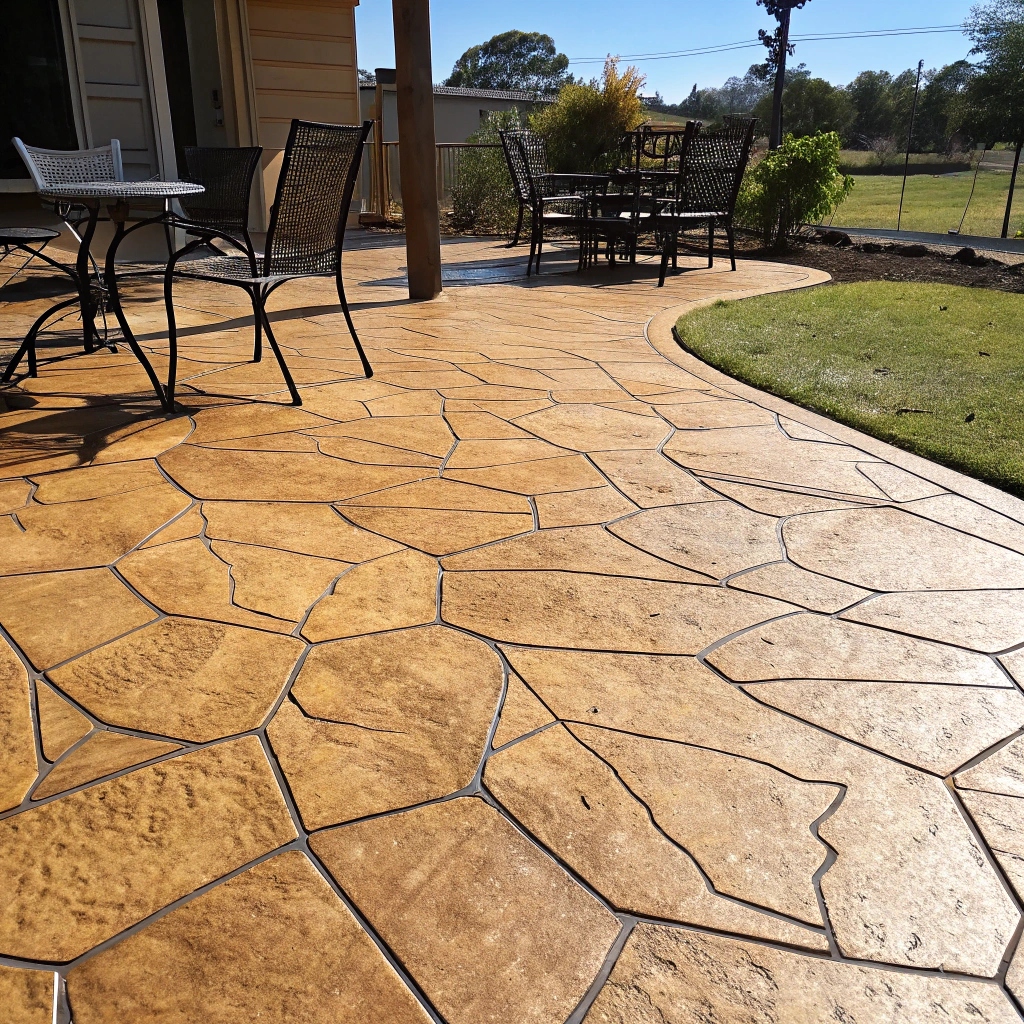 Heat-reflective stamped concrete patio with Queensland-inspired design in Branyan home