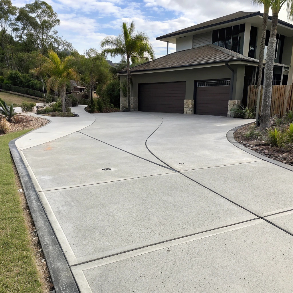 Flood-resistant concrete driveway with proper drainage system in Branyan QLD home
