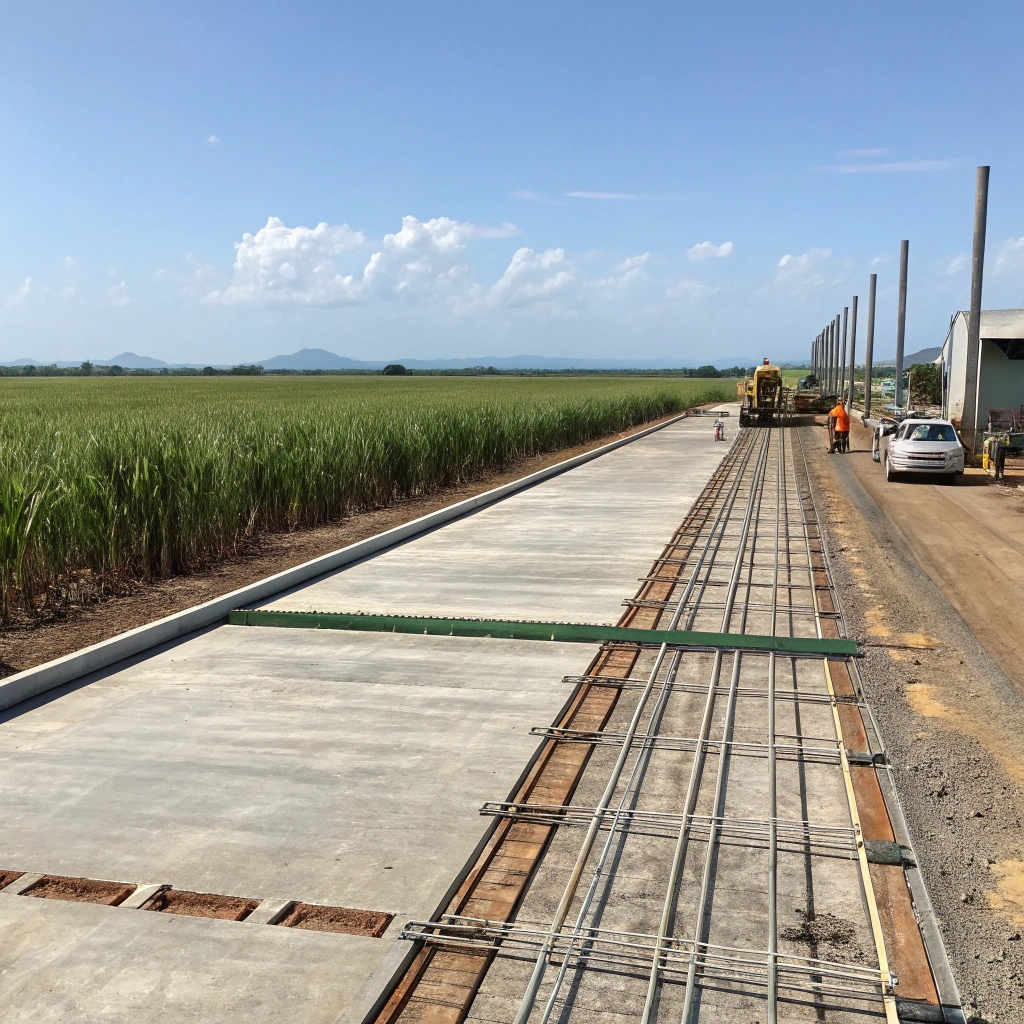 Heavy-duty concrete flooring at a Bundaberg agricultural facility designed for machinery and chemical resistance