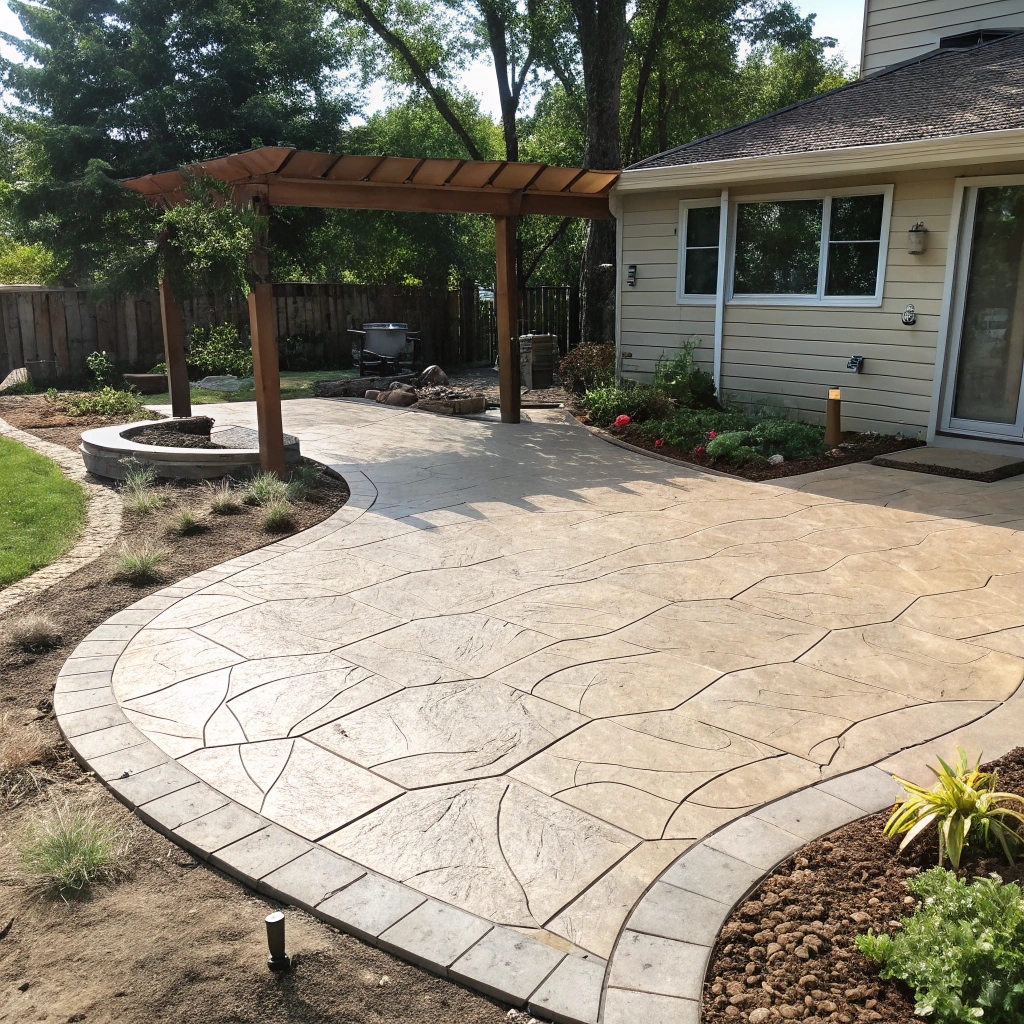 Heat-resistant decorative concrete patio installation in QLD with drainage features for local weather conditions