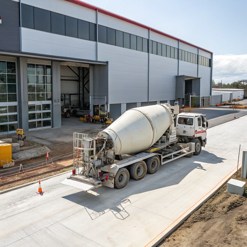 Concrete mixer truck pouring fresh concrete for a licensed Bundaberg contractor