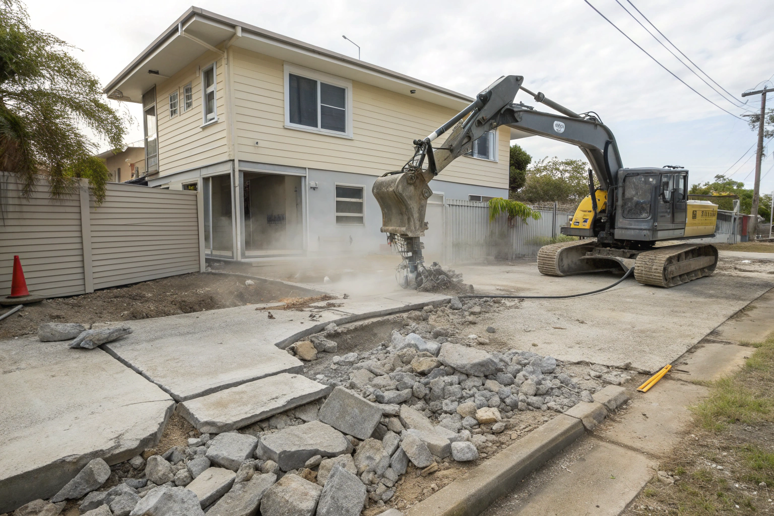 Concrete slab demolition in progress at a Bundaberg property