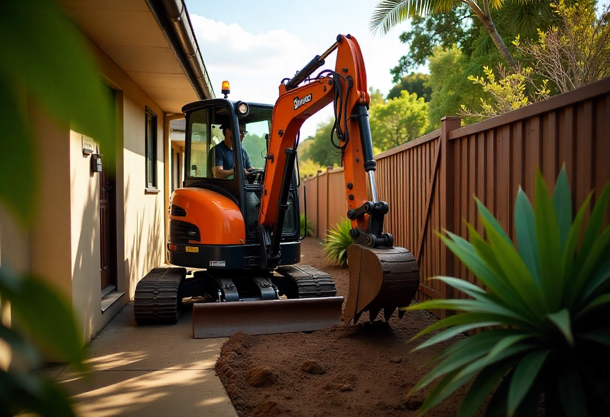 Excavator operator carefully manoeuvring machinery on a Bundaberg building site