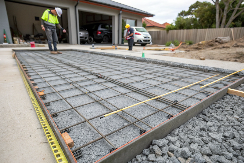 Steel mesh reinforcement laid out before a shed slab pour in Bundaberg