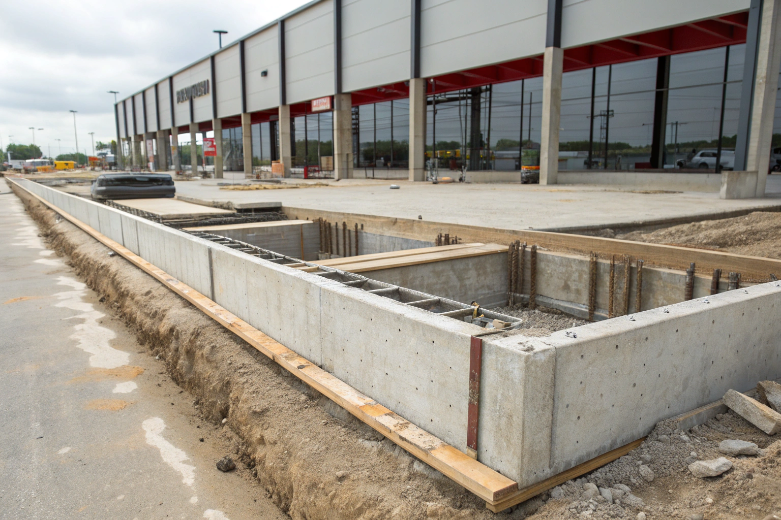 Strip footings close up in a commercial building