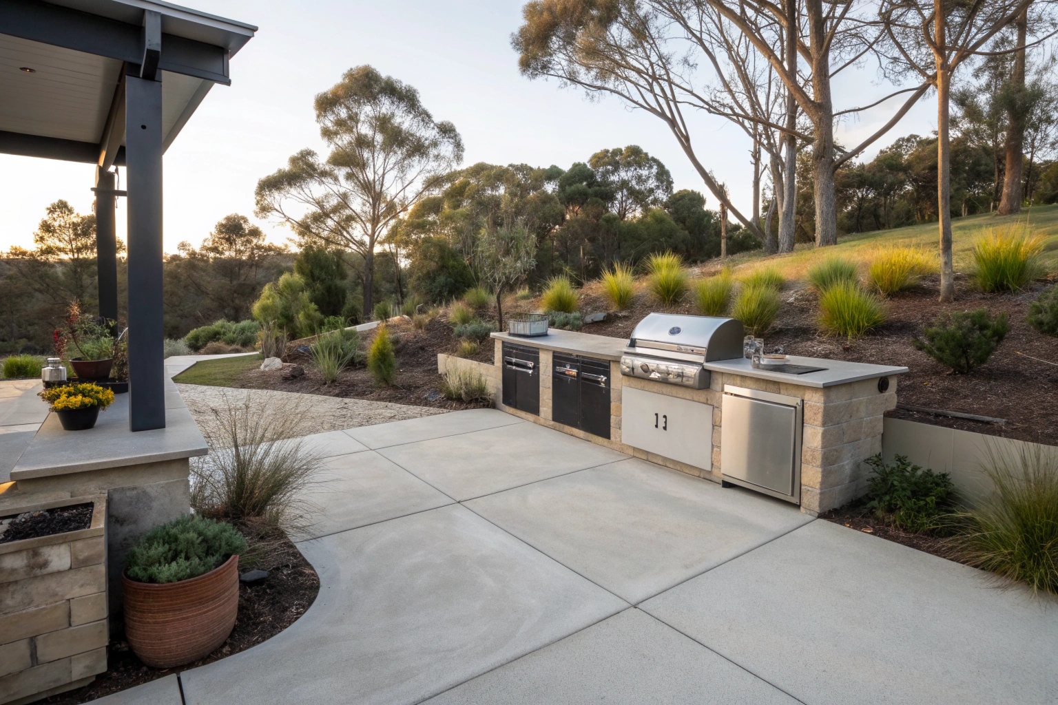 Outdoor BBQ area on concrete patio slab Bundaberg