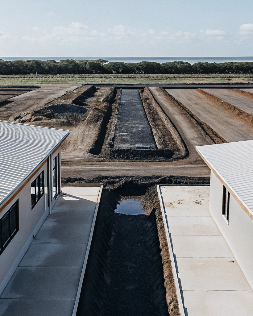 Aerial view of a multi-phase subdivision development