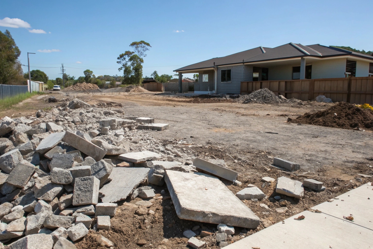 Broken concrete pieces after professional demolition Bundaberg