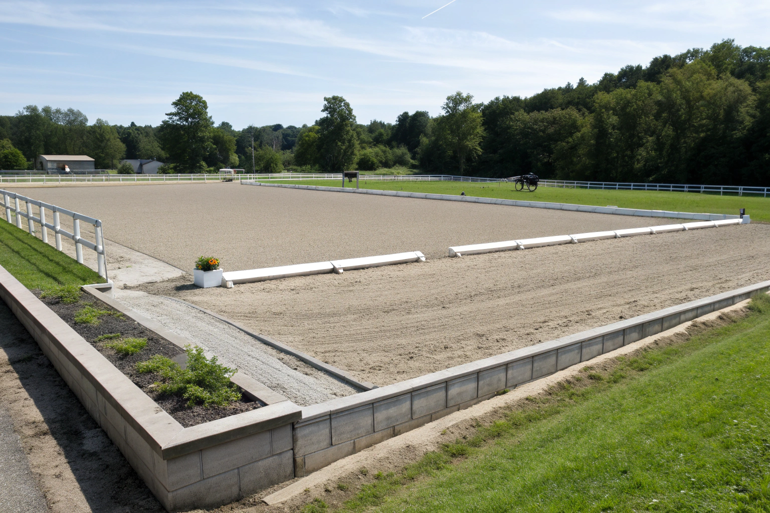 Concrete edging for a horse arena and equestrian surface