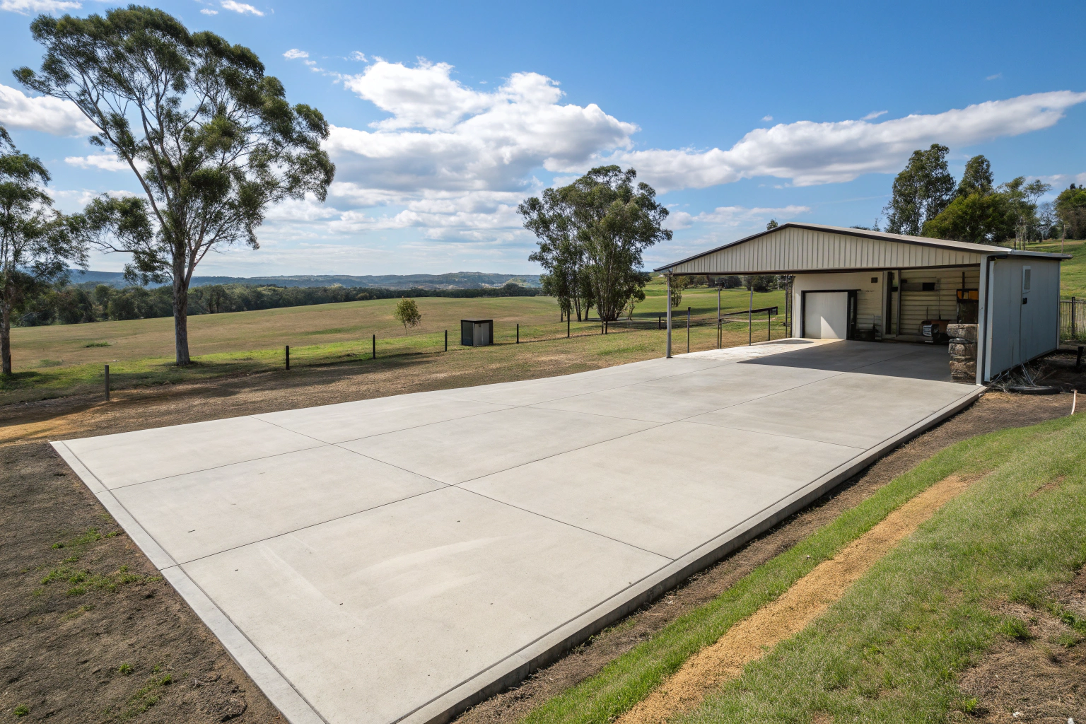Large concrete shed slab for a rural acreage property