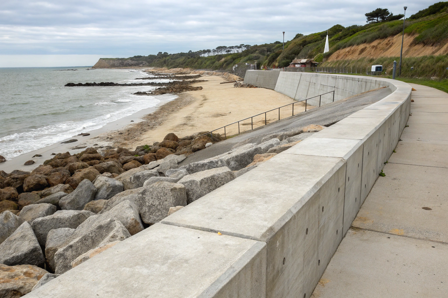 Concrete seawall and marine construction at a coastal property