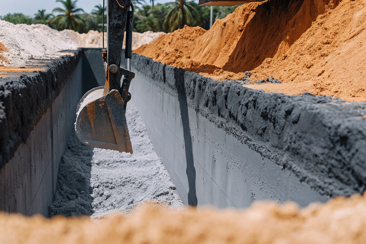 Precise trenching excavation work showing a clean, level trench