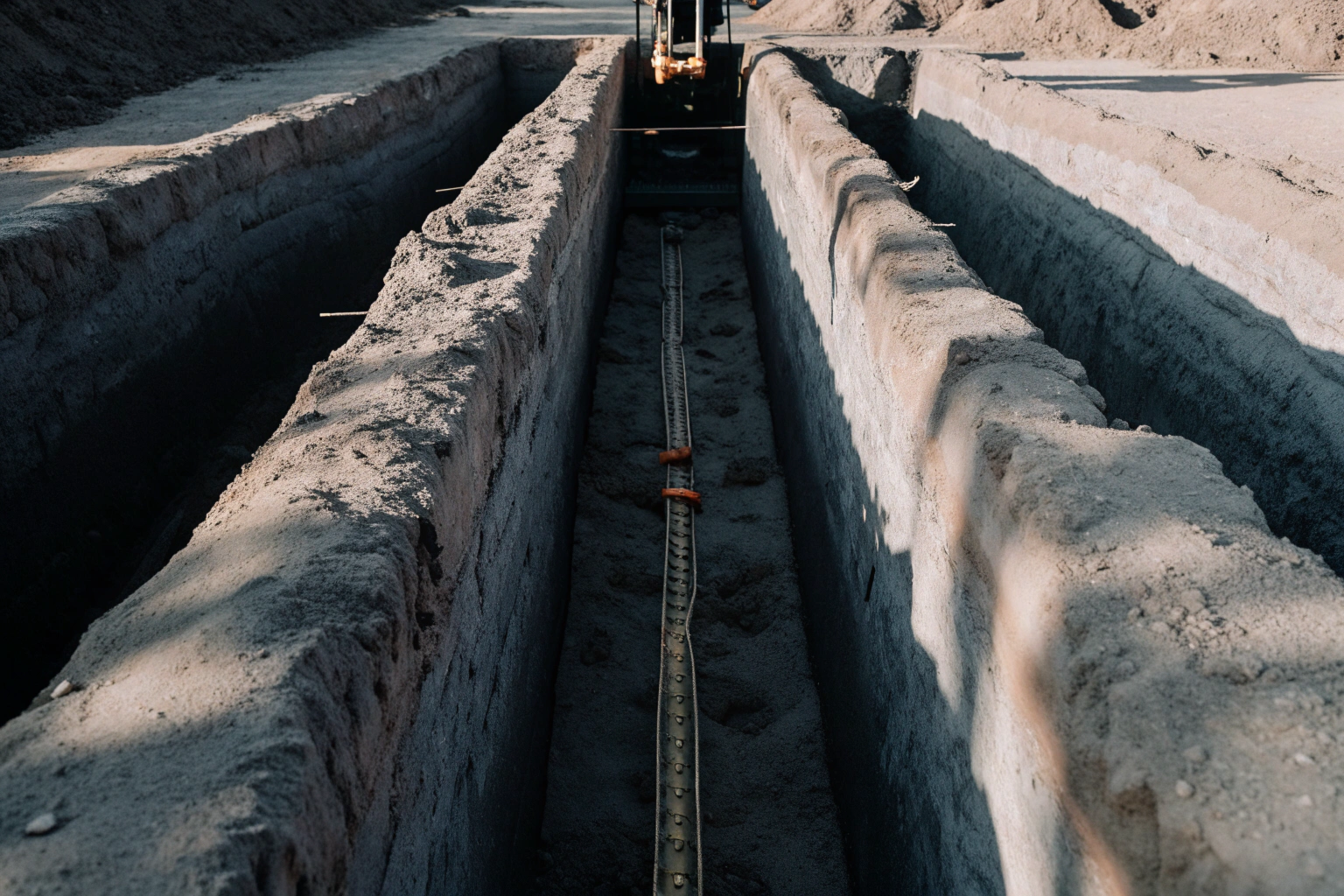 Precision trenching equipment creating an exact-width trench